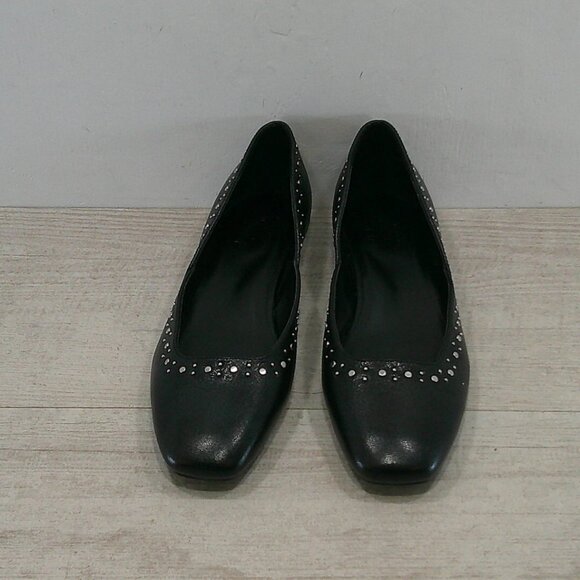 Naturalizer Black Leather D'Orsay Square Toe Studded Cody 3 Ballet Flats SZ 7.5 - Picture 3 of 12